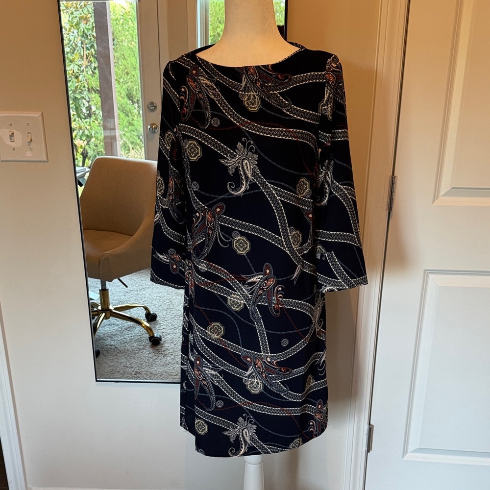 H&M Navy and White Long Sleeve Dress